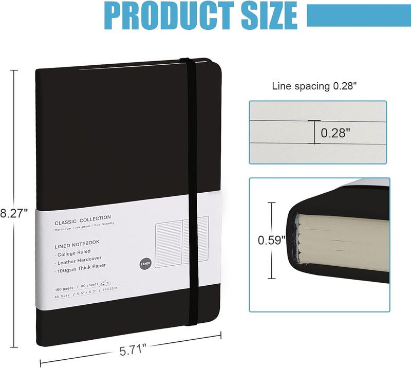 EMOMAS Lined Journal Notebook, 6Pack Hardcover Notebook for Men & Women – Journals for Writing, Work, School, Home & Daily Notes, 160 Pages – Medium A5, 5.7"x8", 100 gsm Thick Paper (Black)​ - Image 2